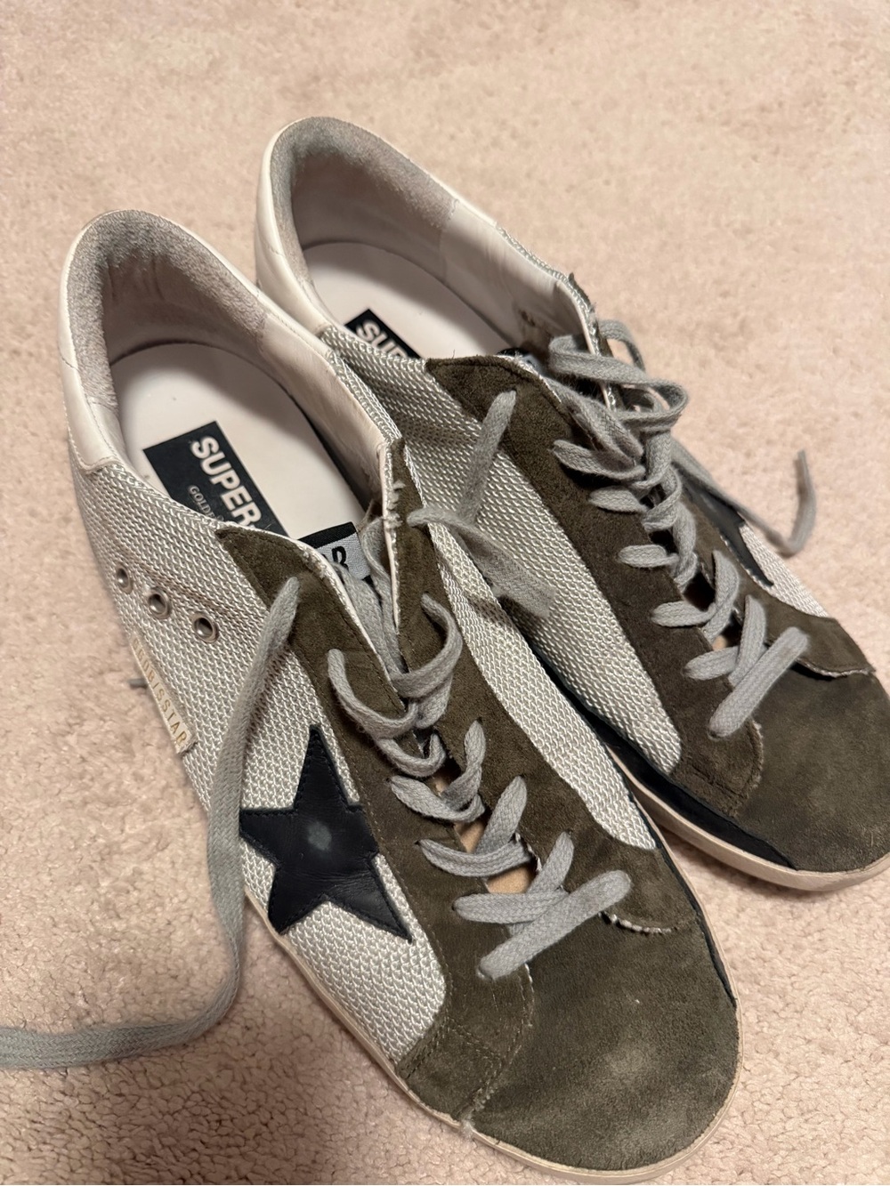 Men’s Golden Goose Style Star Sneakers in Olive Green and White